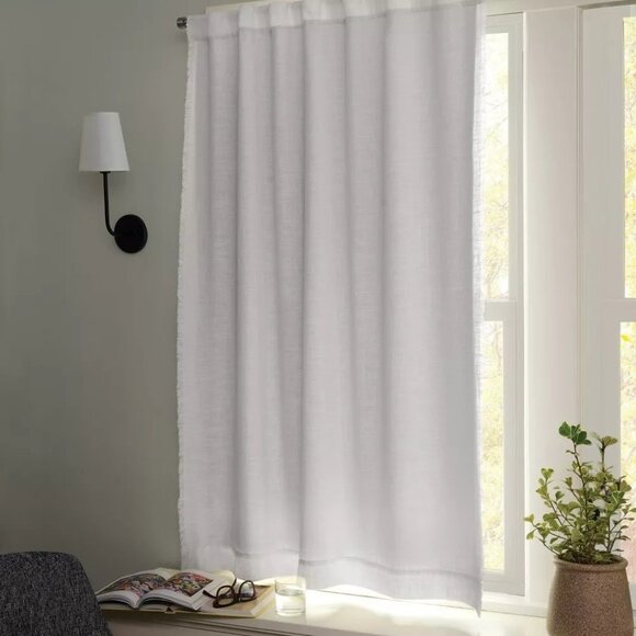 Threshold Blackout Slub Weave Raw Edge Single White Curtain Panel 50" x 63" - Picture 1 of 7